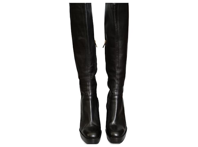 Yves Saint Laurent Botas Altas De Piel Negras Negro  ref.1345761