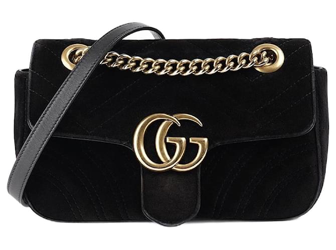 Gucci Mini sac à bandoulière Marmont Velours Noir  ref.1345792