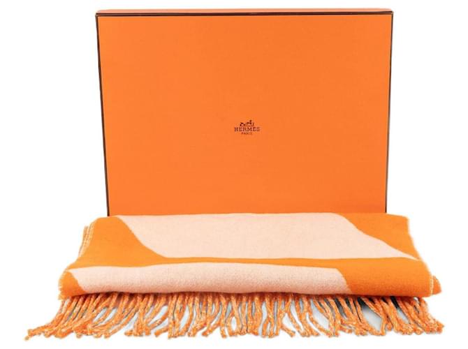 Hermès Casaque Pile o Face Muffler Arancione Cachemire  ref.1345825