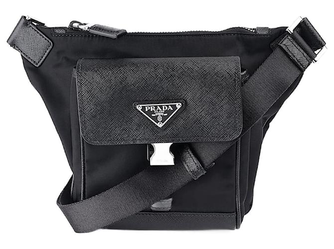 Saffiano Prada Re-Nylon shoulder bag Black Leather  ref.1345912