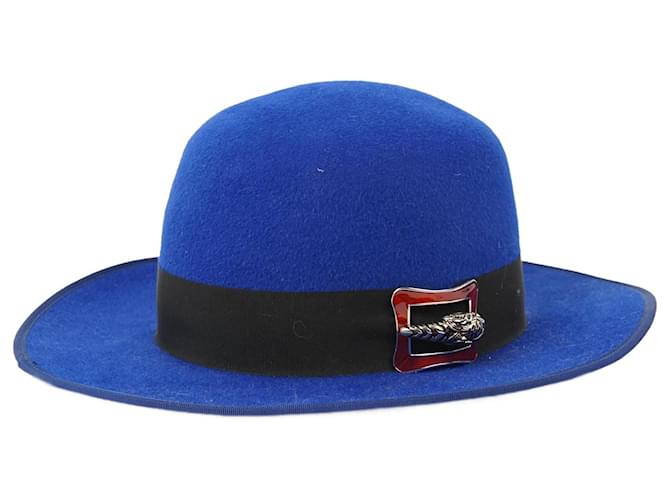 Gucci Cappello in feltro a tesa larga Blu Tela  ref.1346055