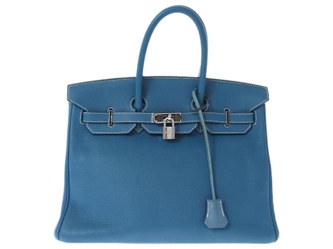 Hermès Birkin 35 Bolsa Azul Couro  ref.1346103