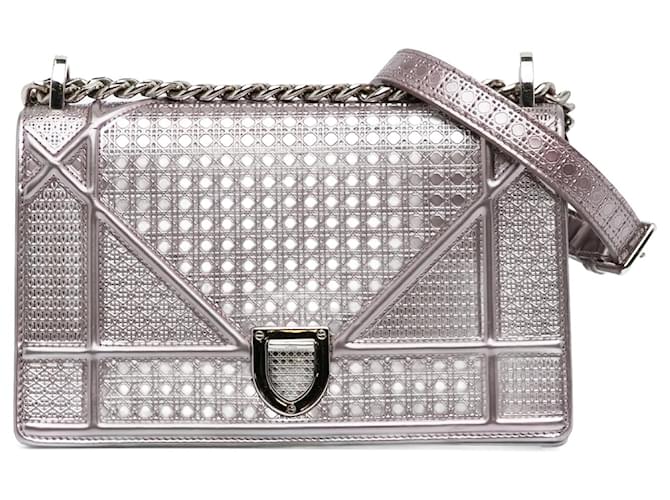 Dior Silver Patent Microcannage Diorama Crossbody Bag Silvery Leather Patent leather  ref.1305820