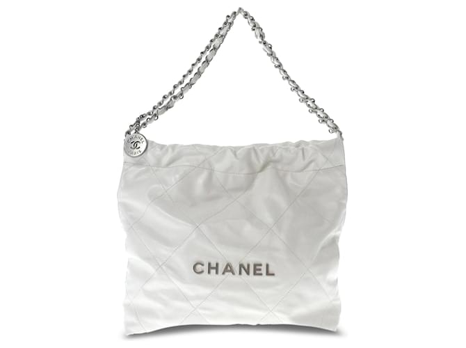 Chanel White Small 22 Quilted Shiny Calfskin Tote Leather Pony-style calfskin  ref.1321144