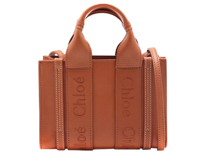 Chloé Tan Woody mini leather shoulder bag Brown  ref.1322232