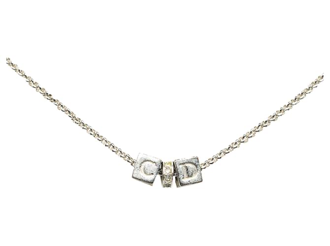 Collana con pendente a forma di cubo con logo in argento Dior Metallo  ref.1324521