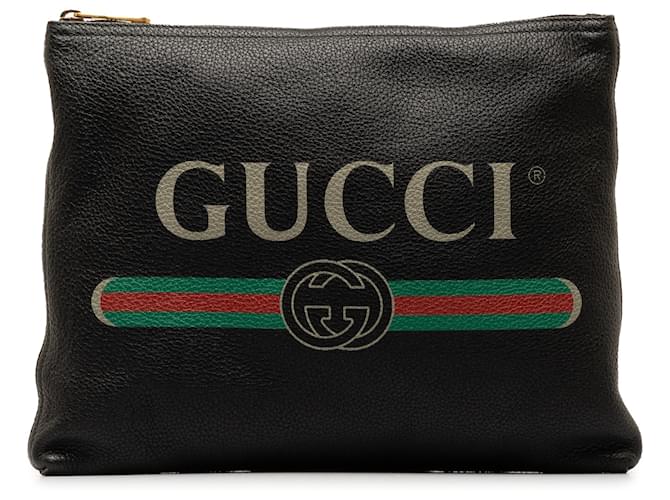 Gucci Black Leather Gucci Logo Clutch Bag Pony-style calfskin  ref.1326715