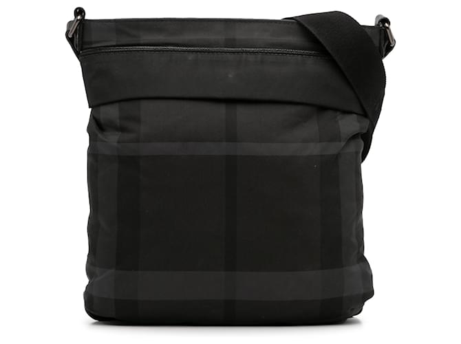 Burberry Black Tonal Check Canvas Crossbody Leather Cloth Pony-style calfskin Cloth  ref.1327783