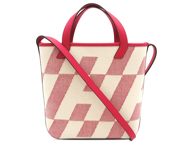 Hermès Hermes Pink Cabas H en Biais 27 Beige Vitello simile a un vitello Panno  ref.1335680