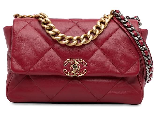 Chanel Red Large Lambskin 19 Flap Leather  ref.1336107