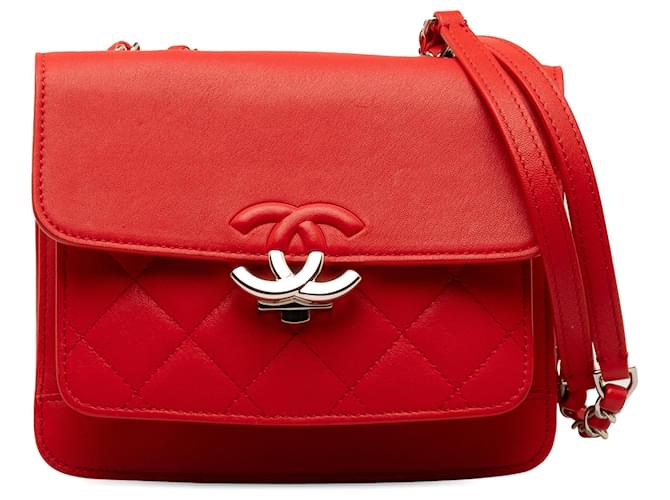 Chanel Red Mini Calfskin CC Box Flap Leather Pony-style calfskin  ref.1336137