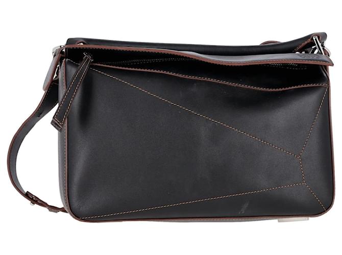 Bolso Puzzle Mediano Loewe en Piel Negra Negro Cuero  ref.1342809