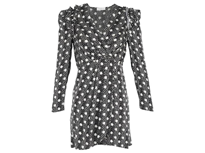 Sandro Polka-Dot Print Long-Sleeve Dress in Black Viscose Cellulose fibre  ref.1342813