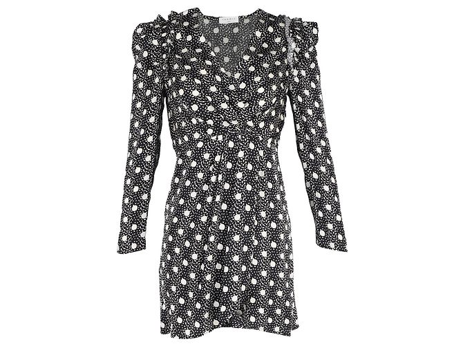 Sandro Polka-Dot-Print Langarmkleid aus schwarzer Viskose