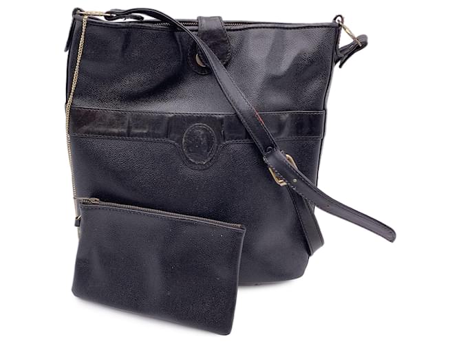 Cartier Trussardi Vintage Black Canvas Leather Bucket Shoulder Bag  ref.1342827