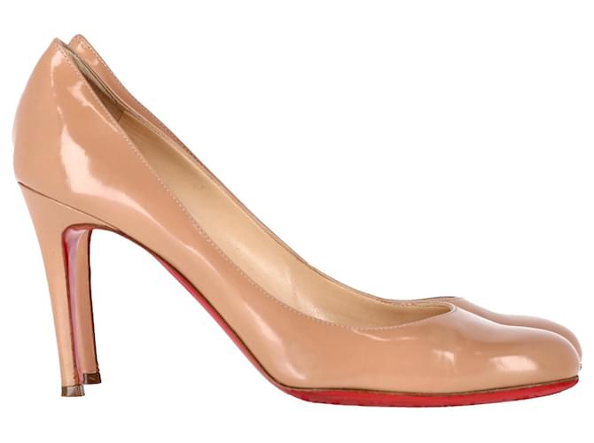 Christian Louboutin Décolleté semplici in pelle di vitello verniciata color carne Marrone  ref.1342860