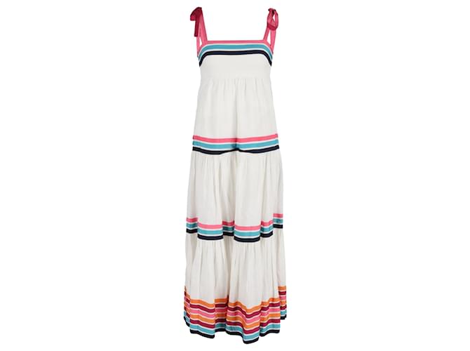 Zimmermann – Gestuftes Kleid aus weißem Leinen mit Ripsbandbesatz  ref.1342866