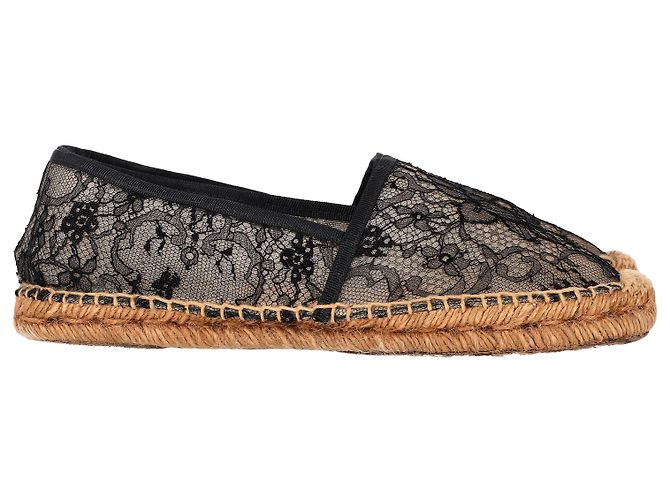 Dolce & Gabbana Dolce & Gabanna Alpercatas de renda em lona preta Preto