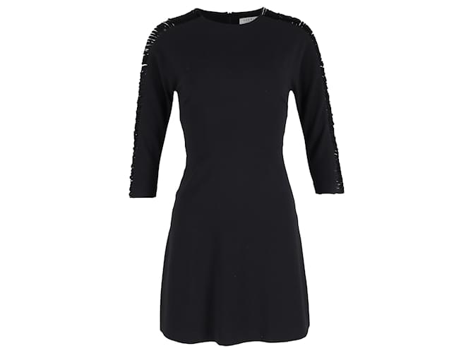 Sandro Fringed Sleeve Mini Dress in Black Polyester  ref.1342874