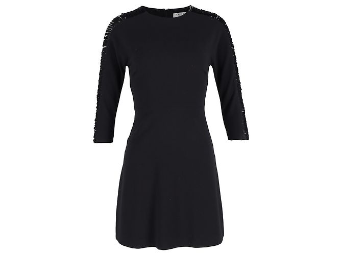Sandro Fringed Sleeve Mini Dress in Black Polyester