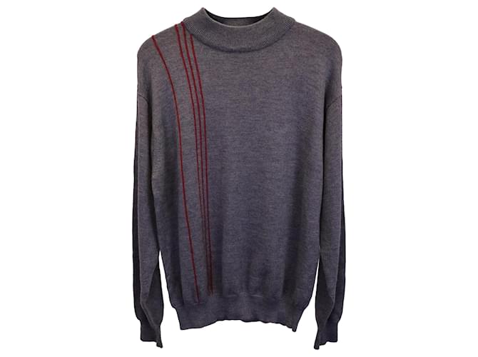 Grey sweater with red stripe best sale