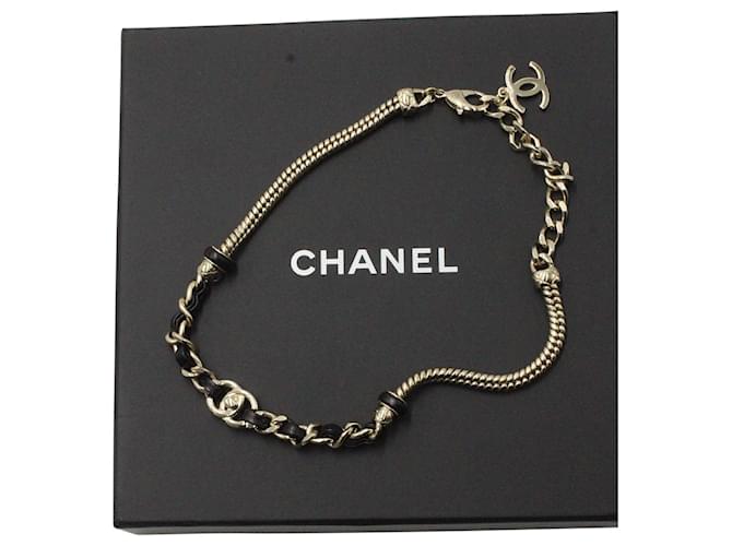Chanel Metal Lambskin CC Turnlock Choker Necklace in Black Leather  ref.1342903