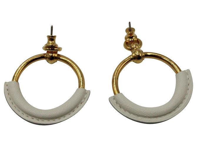 Pendientes de aro Hermès Loop en cuero blanco