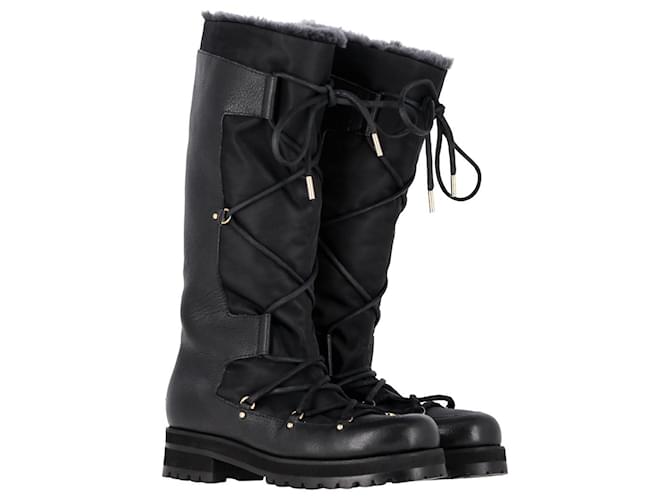 Botas de neve forradas de pele de coelho Jimmy Choo em couro preto  ref.1342914