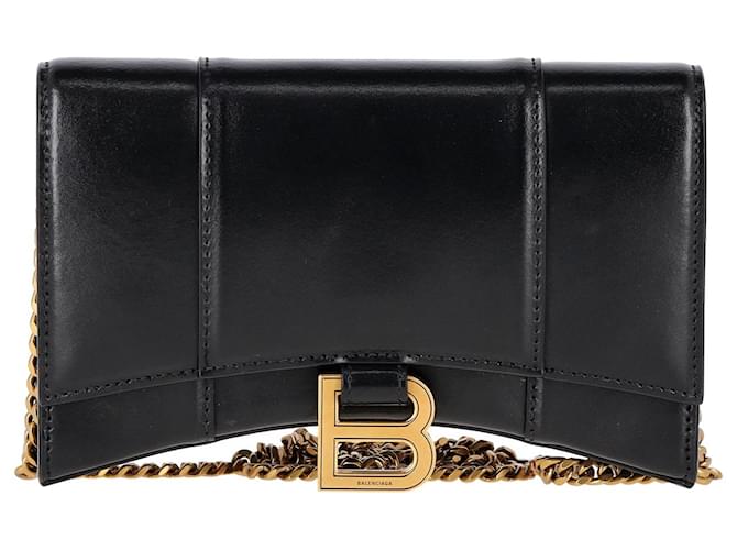 Balenciaga Sac Hourglass Wallet on Chain en Cuir Noir  ref.1342915