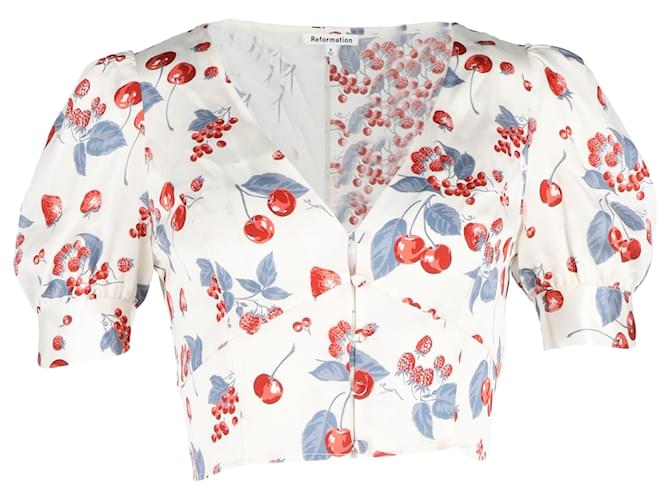 Blusa corta estampada de seda blanca Mendez de Reformation  ref.1342928