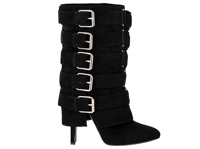 Balmain Buckled High-Heel Boots in Black Suede  ref.1342932