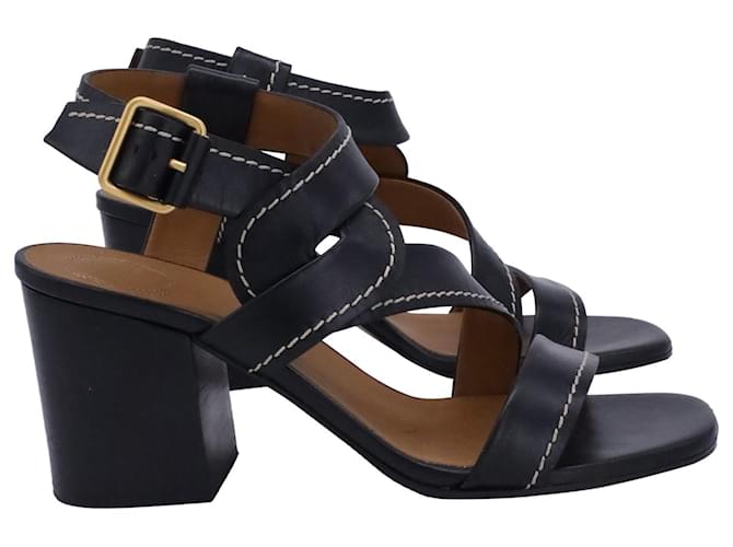 Chloé Chloe Candice Topstitch Block-heel Sandals in Black Leather   ref.1342947