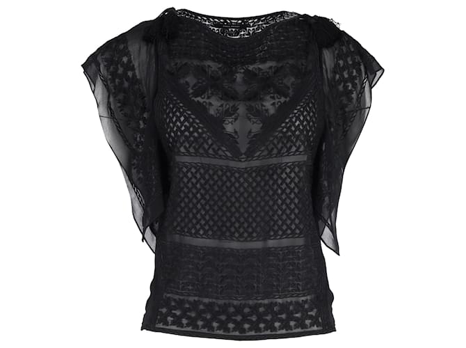 Isabel Marant Allen Embroidered Blouse in Black Silk  ref.1342950