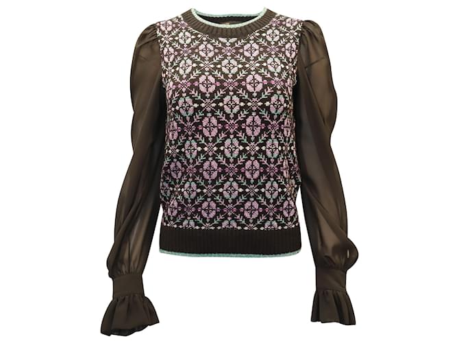 Pull Maje Maely Géo-Imprimé En Laine Noir Coton  ref.1342954