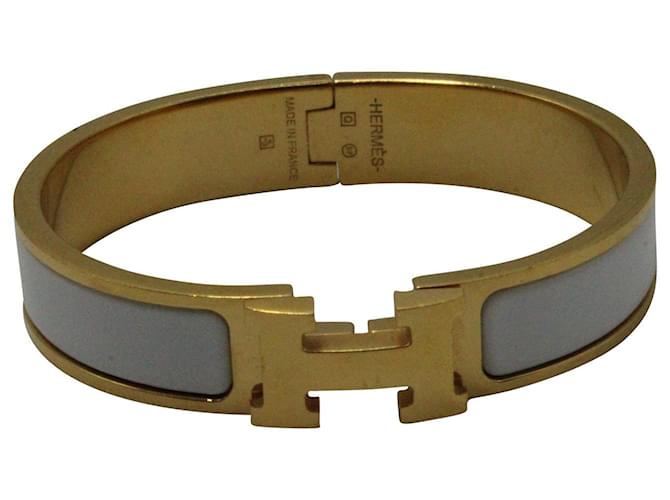 Hermès Enamel Clic Clac H Bracelet in Gold Metal White  ref.1342956