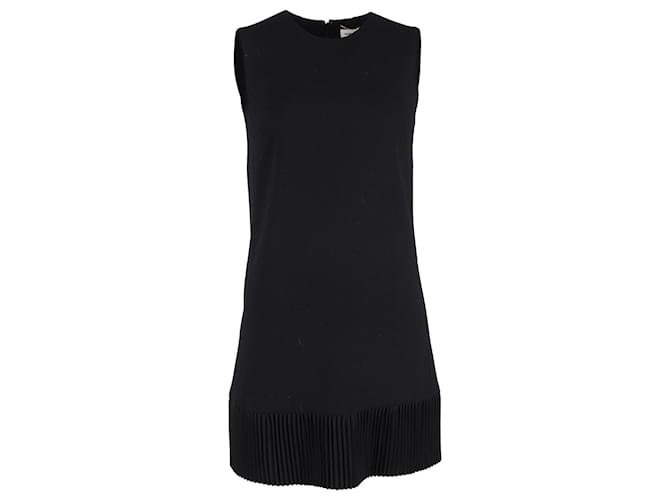Saint Laurent Sleeveless Dress With Pleated Hem in Black Wool   ref.1342961