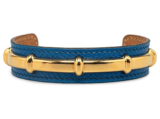 Hermès Agatha-Manschettenarmband aus blauem Leder Kalbähnliches Kalb  ref.1343673