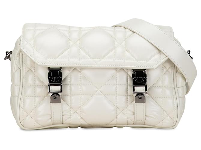 Dior White Small Macrocannage Diorcamp Bag Leather Pony-style calfskin  ref.1343723