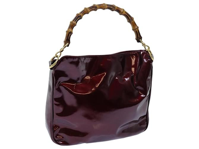 GUCCI Borsa a spalla Bamboo Pelle verniciata Bordeaux Auth 71314  ref.1343949