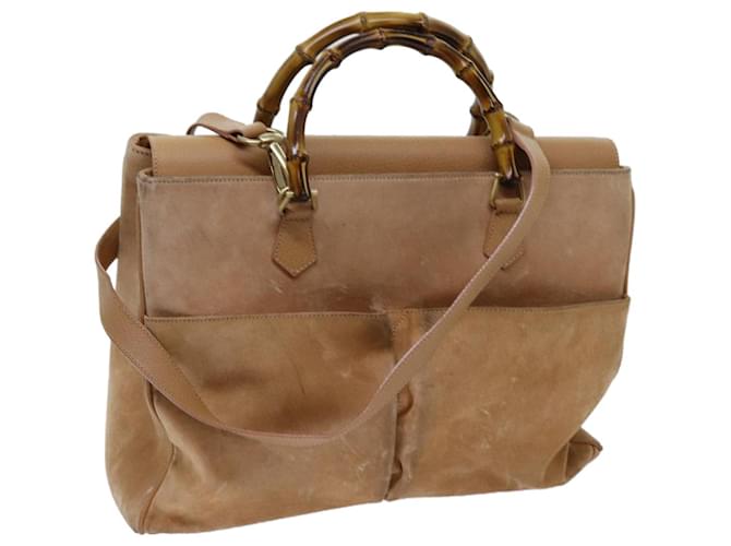 GUCCI Bamboo Hand Bag Suede 2way Beige Auth ep4005  ref.1343971
