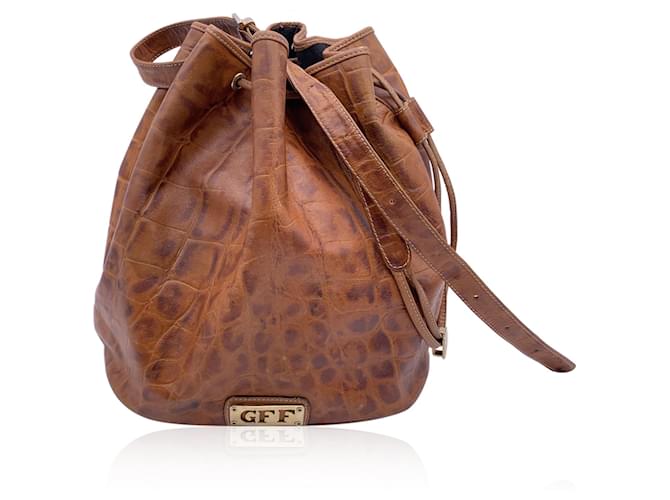 Gianfranco Ferré Vintage Embossed Brown Leather Bucket Bag  ref.1344810