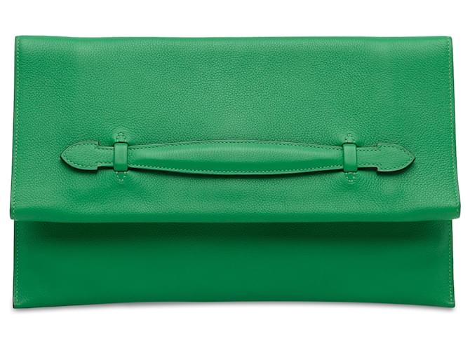 Hermès Green Evercolor Pliplat Clutch Leather Pony-style calfskin  ref.1345175