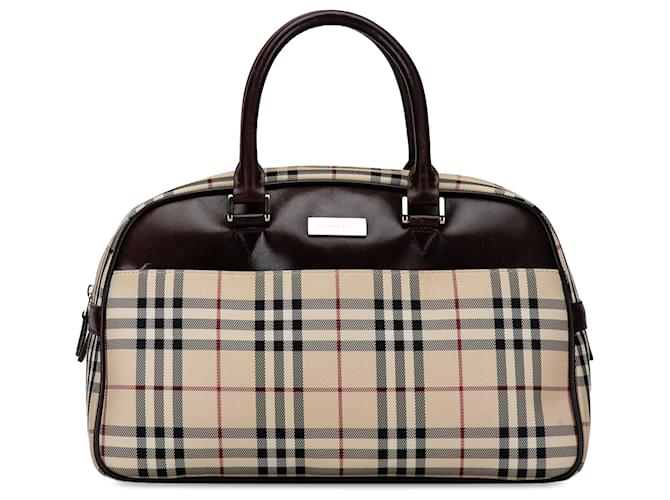 Burberry Brown House Check Handbag Beige Leather Cloth Pony-style calfskin Cloth  ref.1345217