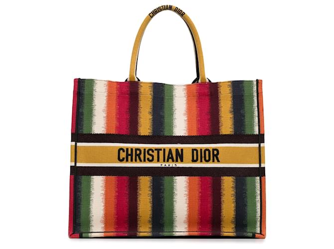 Dior Yellow Large Striped Book Tote Cloth Cloth  ref.1345218