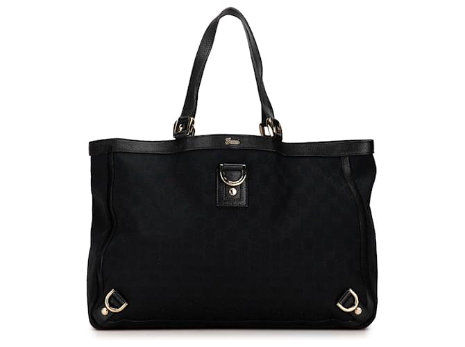 Gucci Black GG Canvas Abbey D-Ring Tote Bag Leather Cloth Pony-style calfskin Cloth  ref.1345231