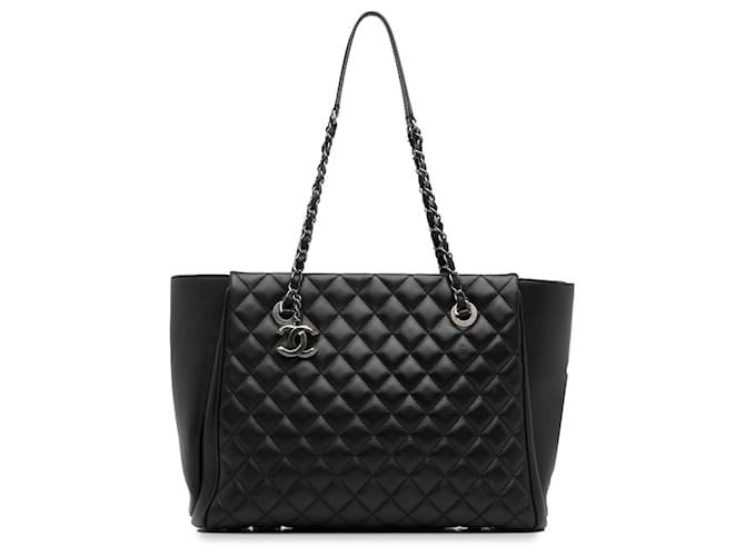 Chanel Black CC Charm Quilted Lambskin Leather Tote  ref.1345242