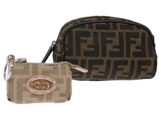 FENDI Pochette en toile Zucca 2Ensemble Noir Beige Marron Auth ac2939  ref.1345374