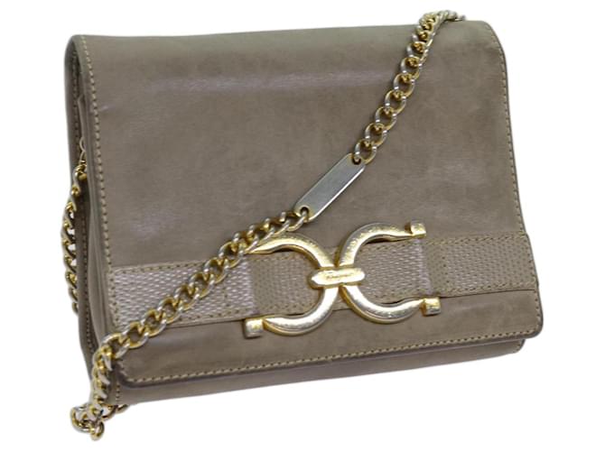 Salvatore Ferragamo Chain Shoulder Bag Leather Beige Auth bs13668  ref.1345447