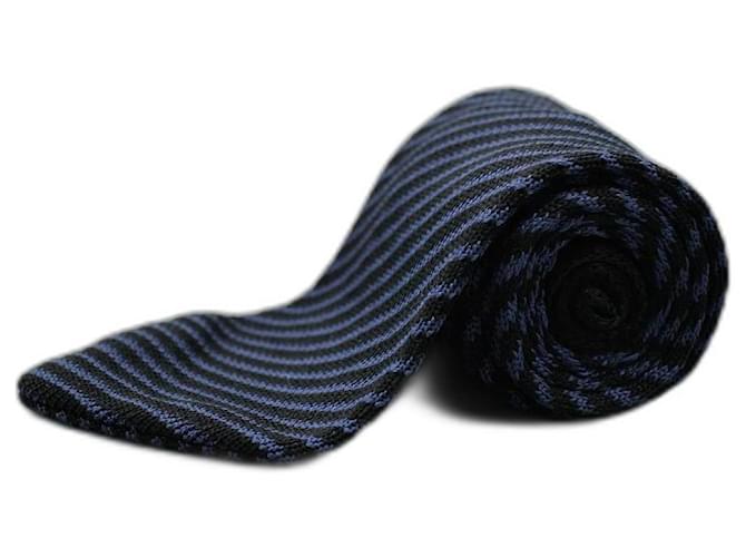 Autre Marque Corbata Negra a Rayas Azules Blu Seta  ref.1345521
