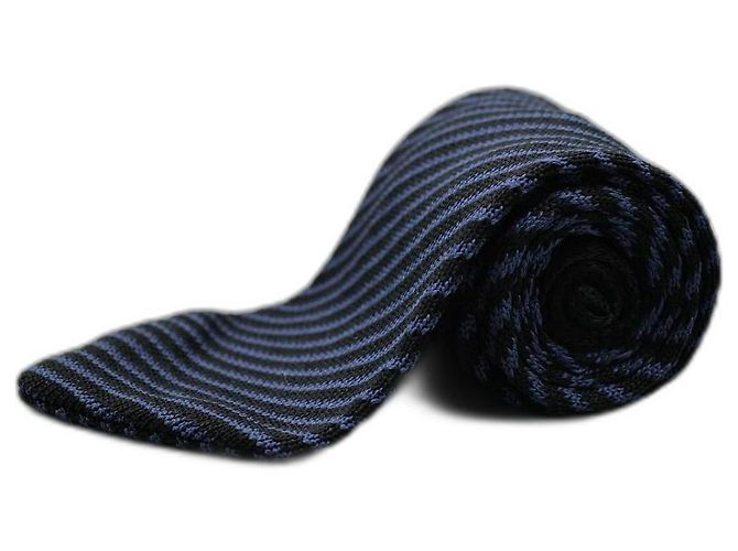 Autre Marque Corbata Negra a Rayas Azules Blu